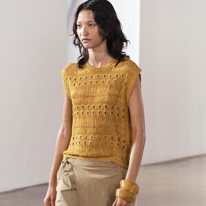 Zara Mustard Yellow Open Knit Crochet Sleeveless Lightweight Vest Tank Top